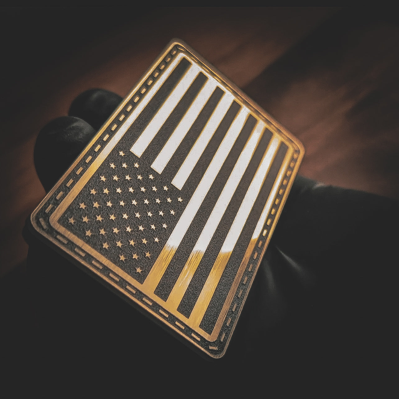 SMALL BATCH - Brushed Gold & Black American Flag Patch – Hook Backed