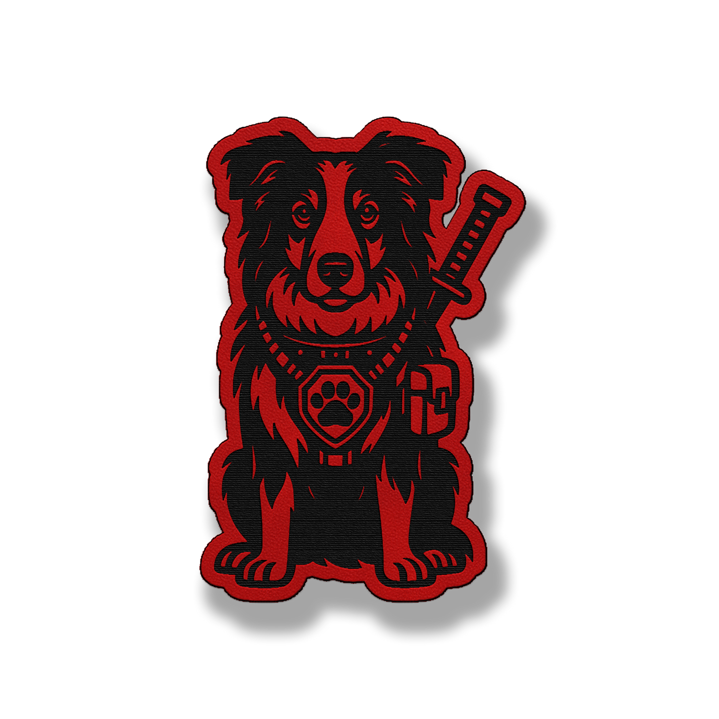 Tactical Collie dog patch in classic red leatherette