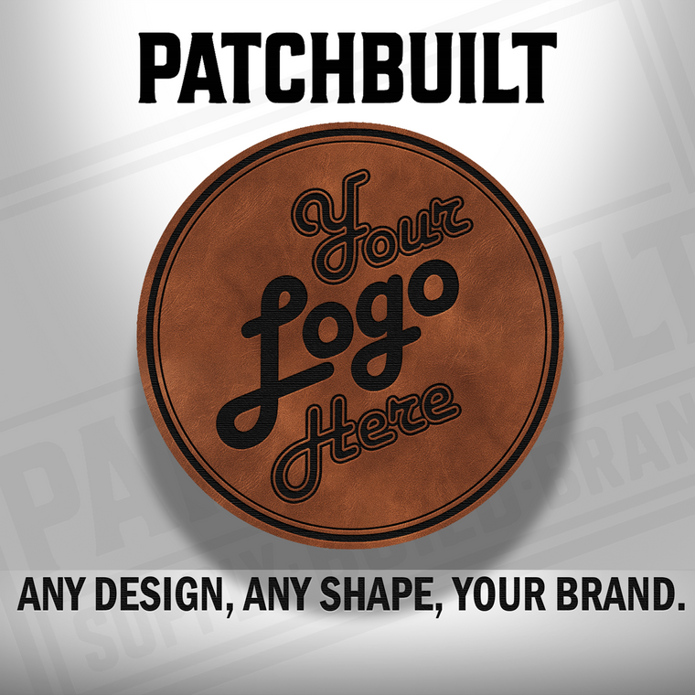 Custom leatherette logo patch product example by PatchBuilt