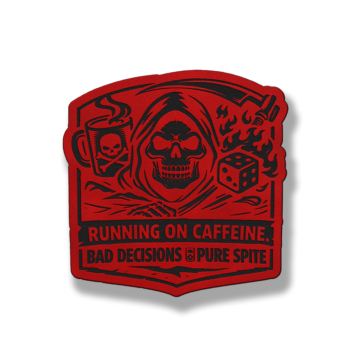 Running on Caffeine Bad Decisions Skull Patch – Leatherette Morale Patch