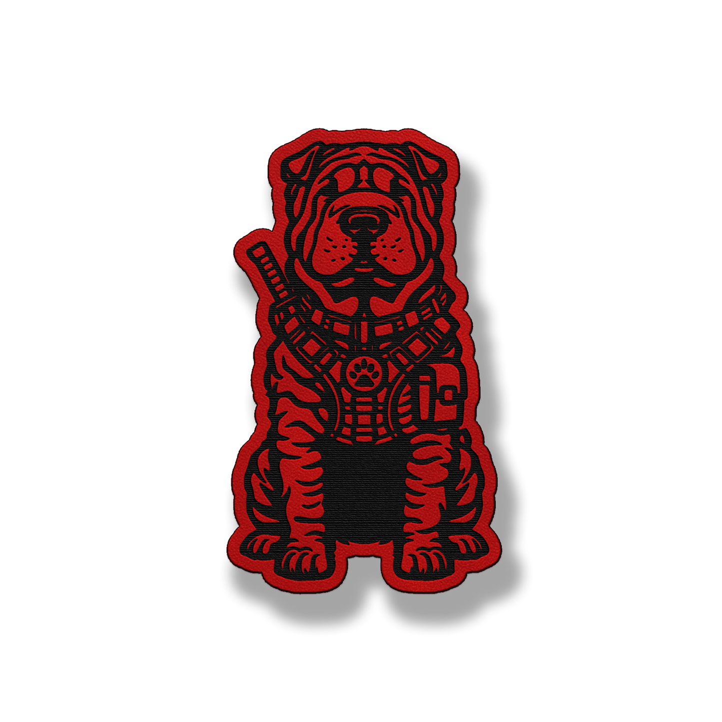 Tactical Shar Pei dog patch in classic red leatherette