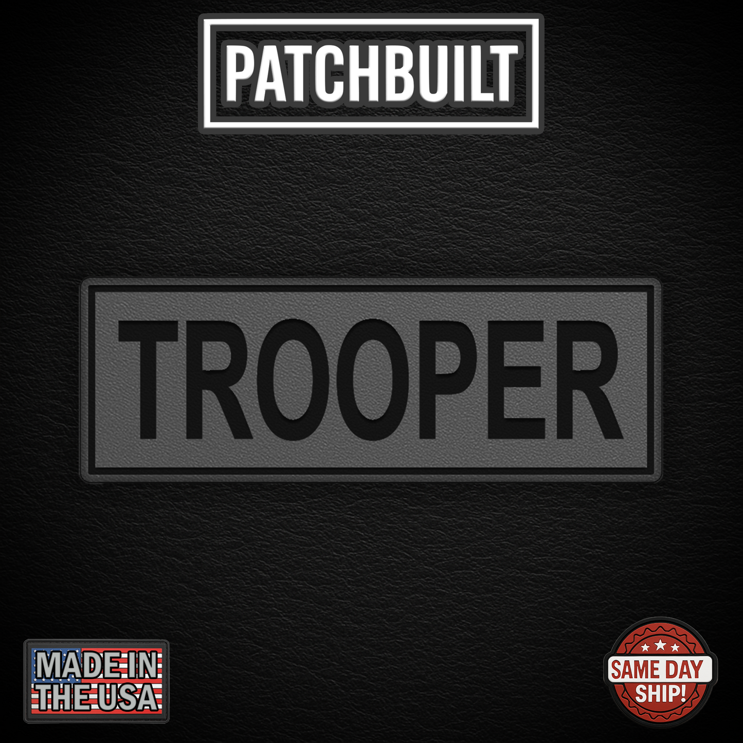 TROOPER โ Large Gray Leatherette Patch (Hook & Loop or Iron-On)