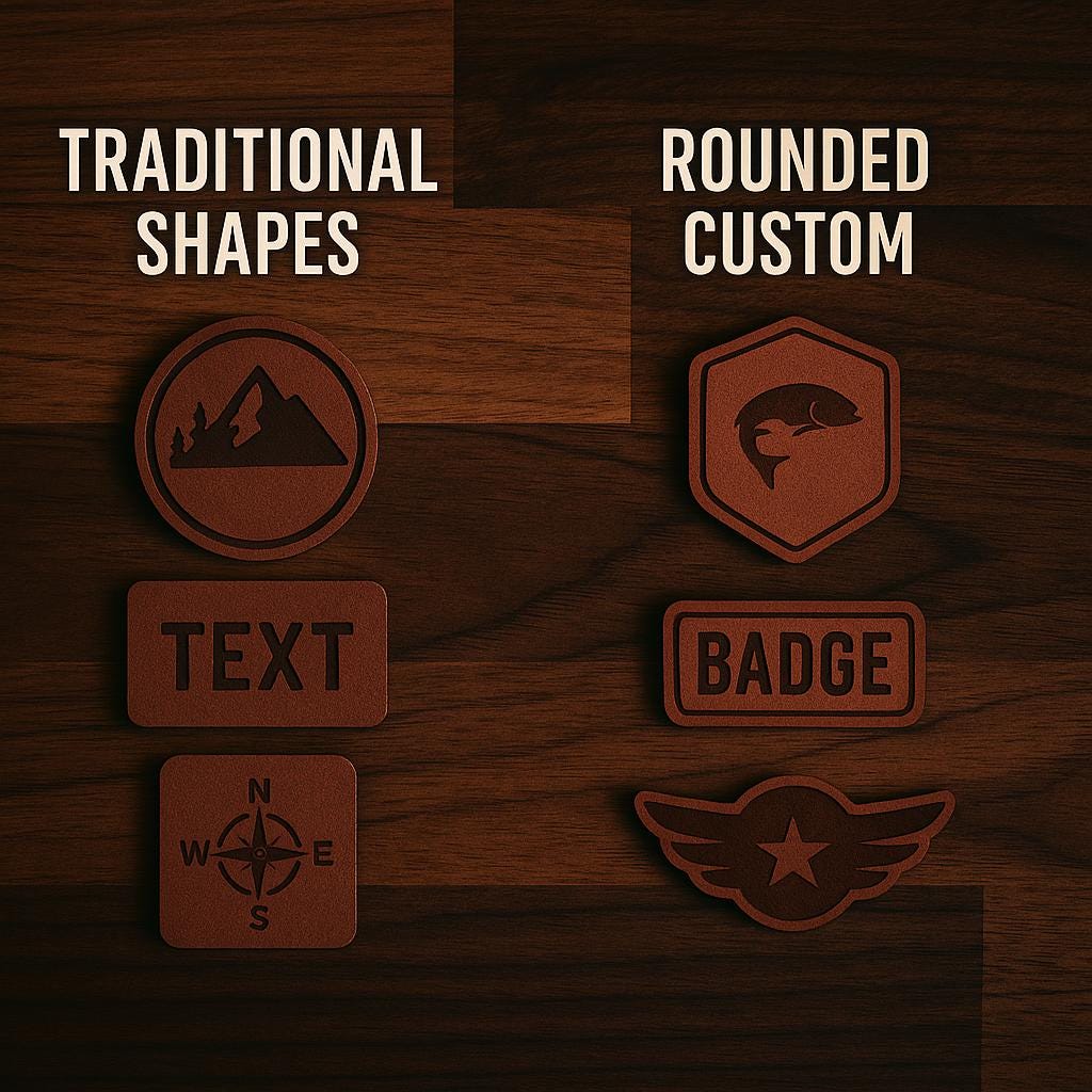 Custom Leatherette Patches – Personalized Logo, Name, or Design – Hook & Loop or Adhesive – Perfect for Hats, Backpacks, Jackets and More