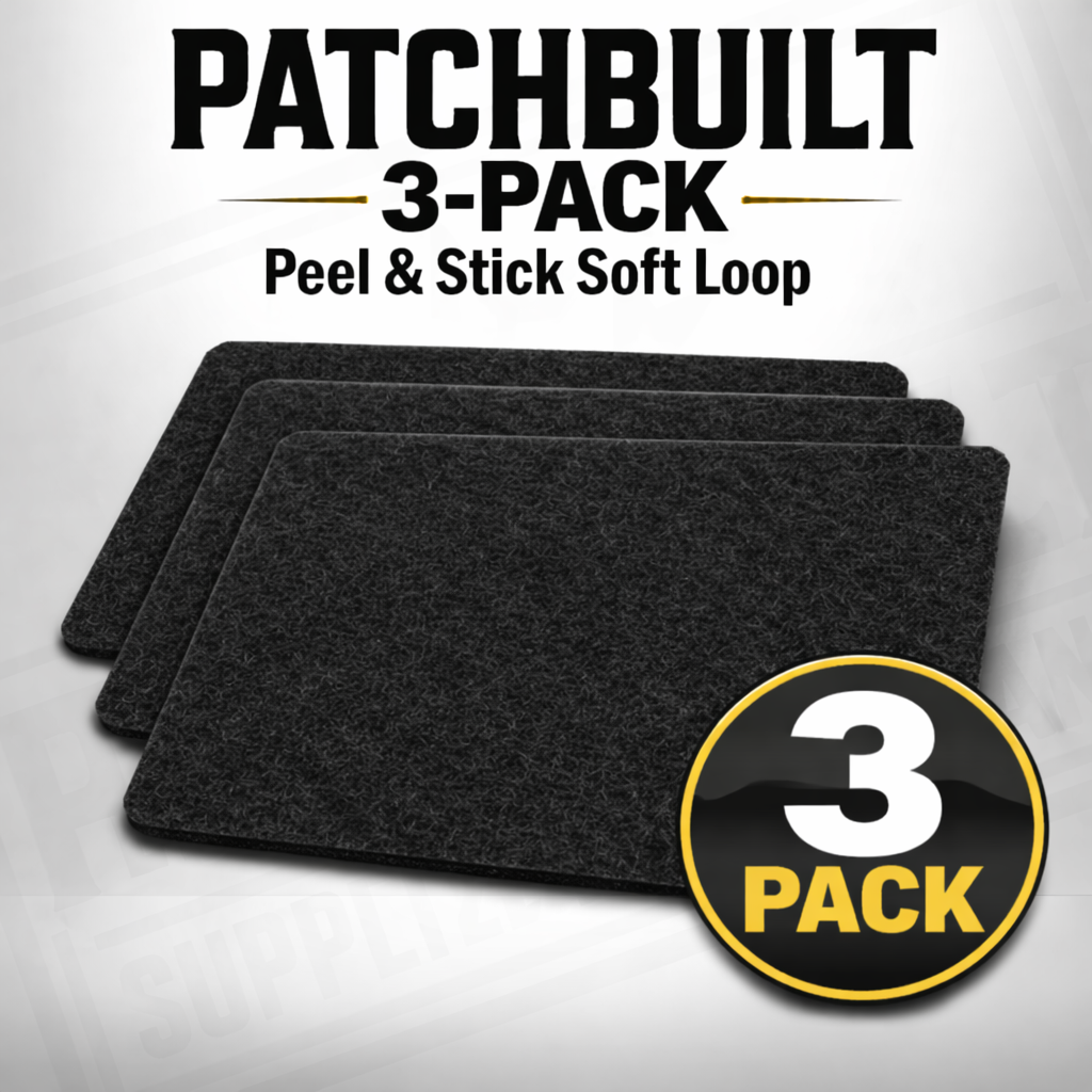 Peel-and-stick soft loop patch backing cutouts for mounting hook-backed patches
