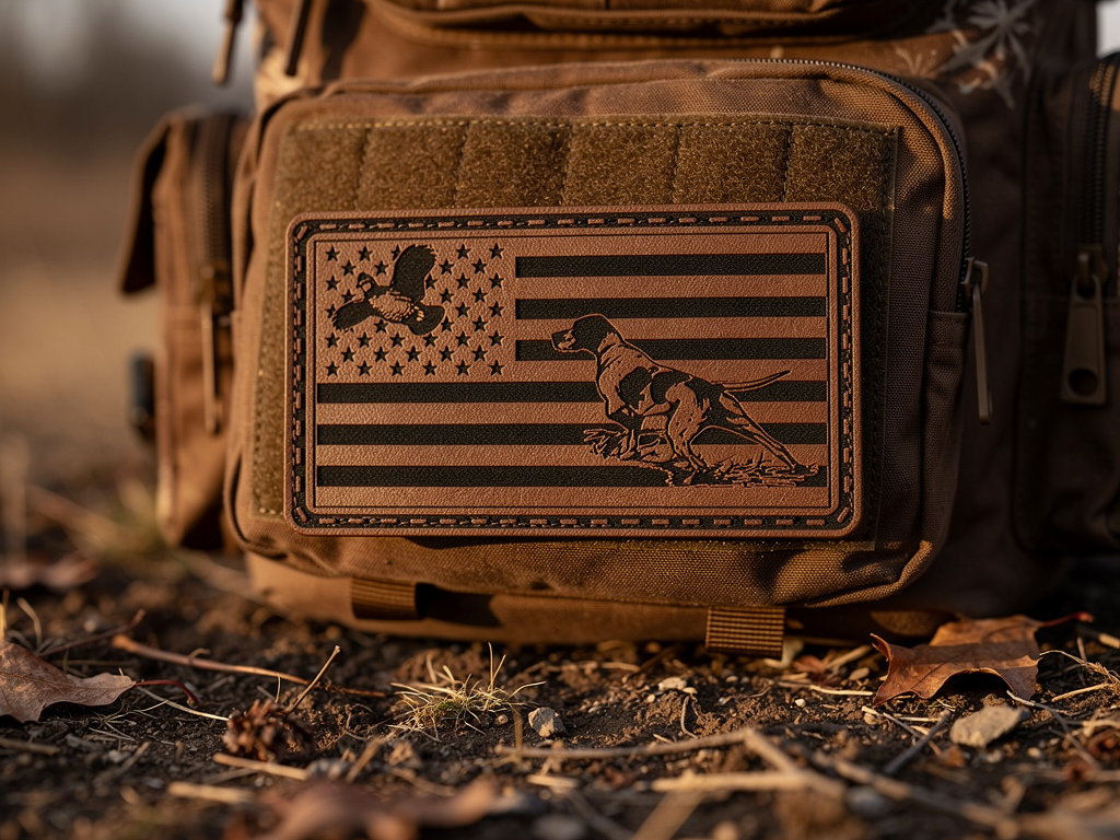 Outdoor hunting, fishing, camping, and adventure patches for hats, packs, and gear