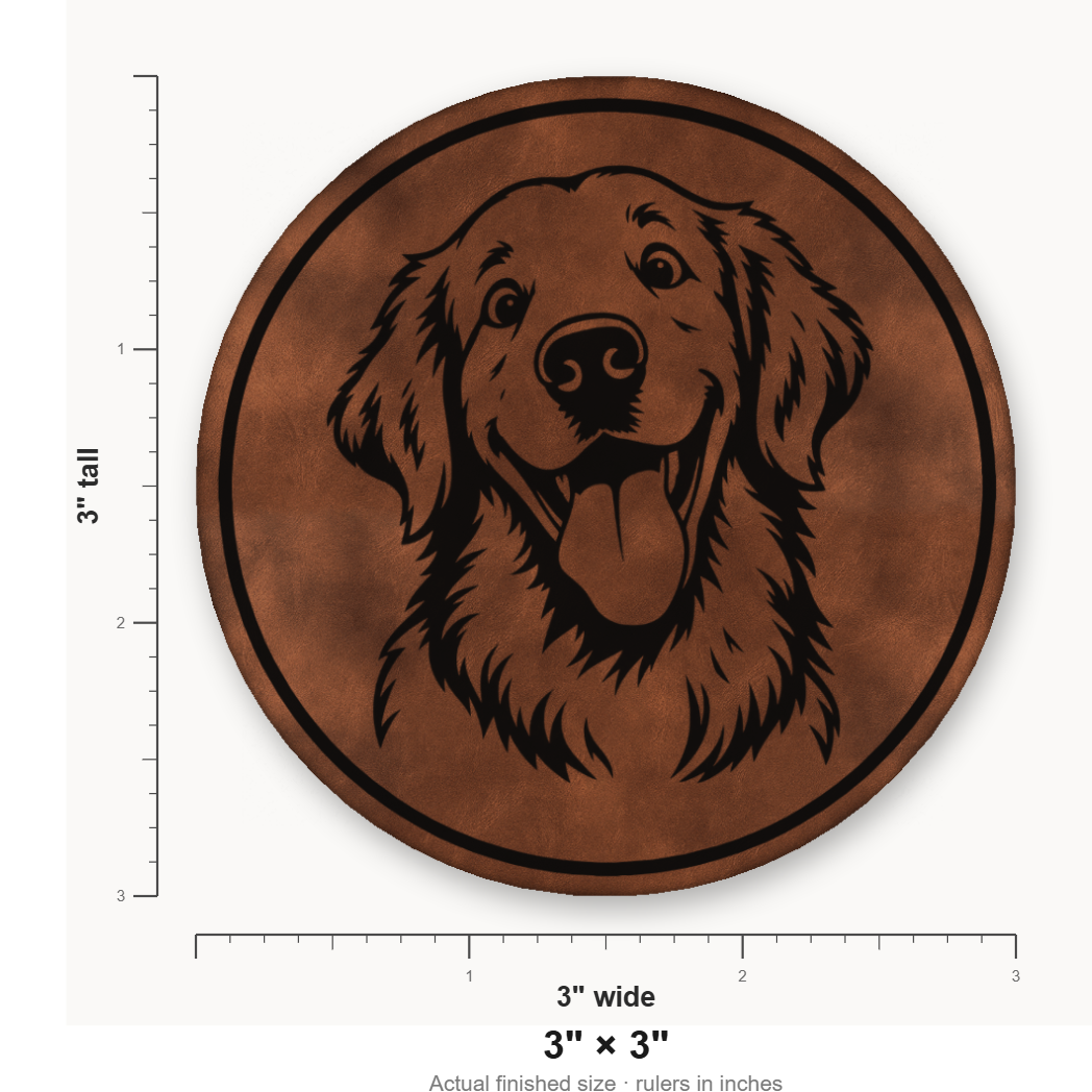 Goofy Golden Retriever – Leatherette Morale Patch — size guide