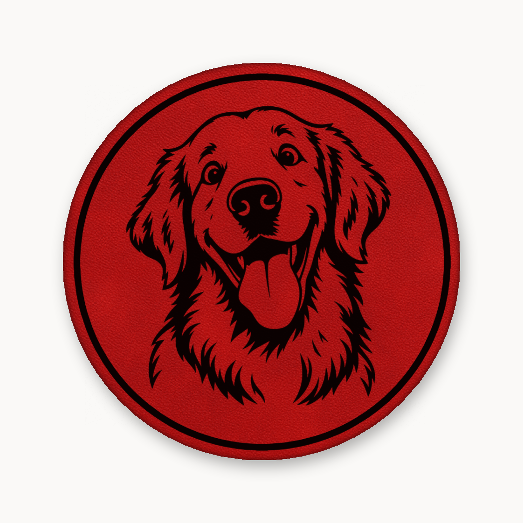 Goofy Golden Retriever – Leatherette Morale Patch — Classic Red