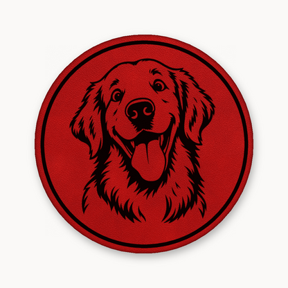 Goofy Golden Retriever – Leatherette Morale Patch — Classic Red
