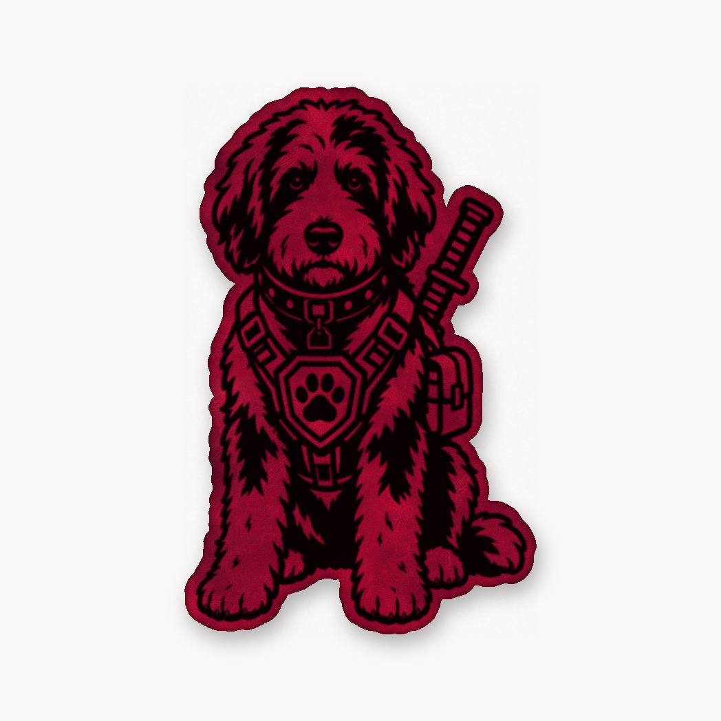 Tactical Bernedoodle – Leatherette Morale Patch — Dark Saddle Red
