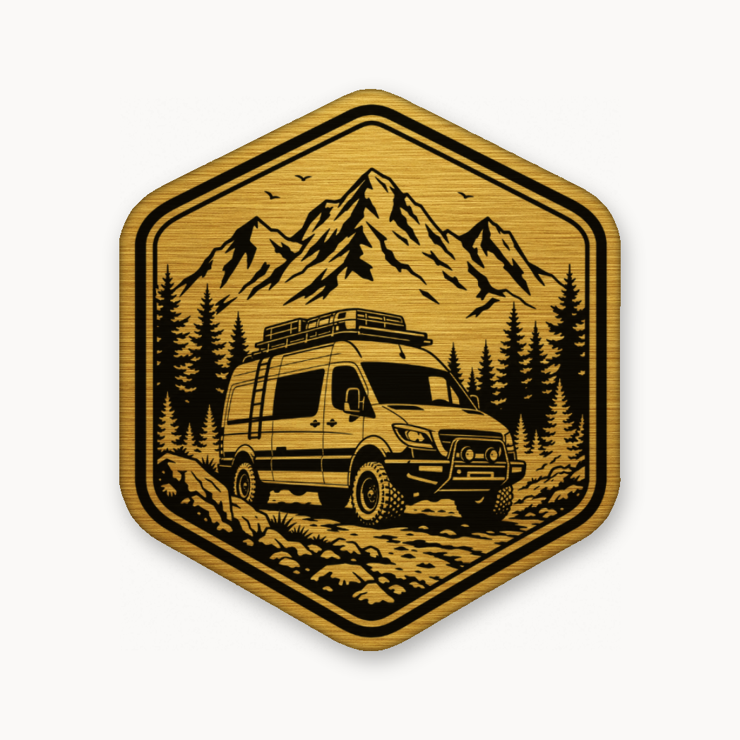 Overlanding Van Life – Leatherette Morale Patch — Gold