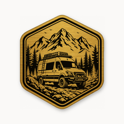 Overlanding Van Life – Leatherette Morale Patch — Gold