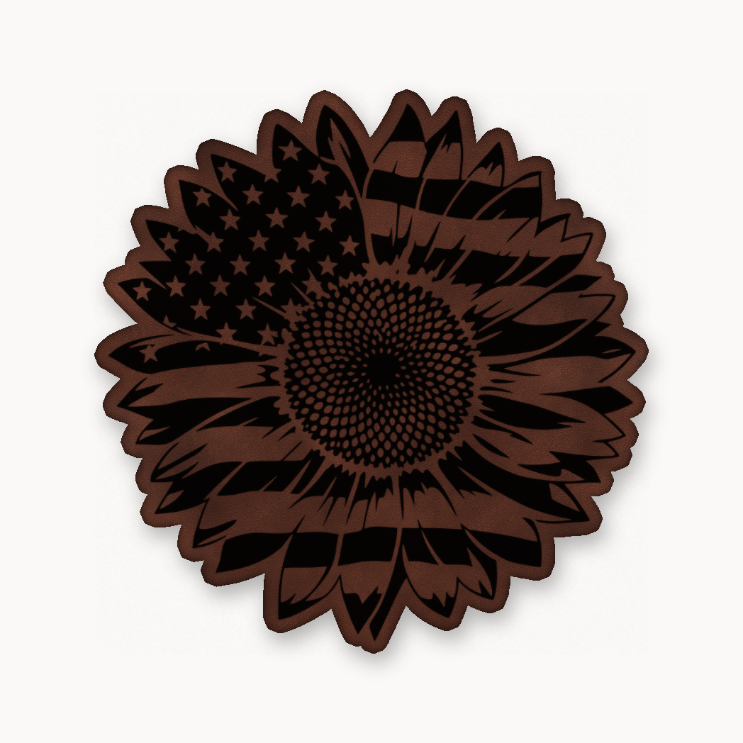 US Flag Sunflower Patch – Leatherette Morale Patch — Dark Saddle Brown