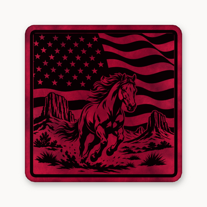 Western American Flag Horse – Leatherette Morale Patch — Dark Saddle Red