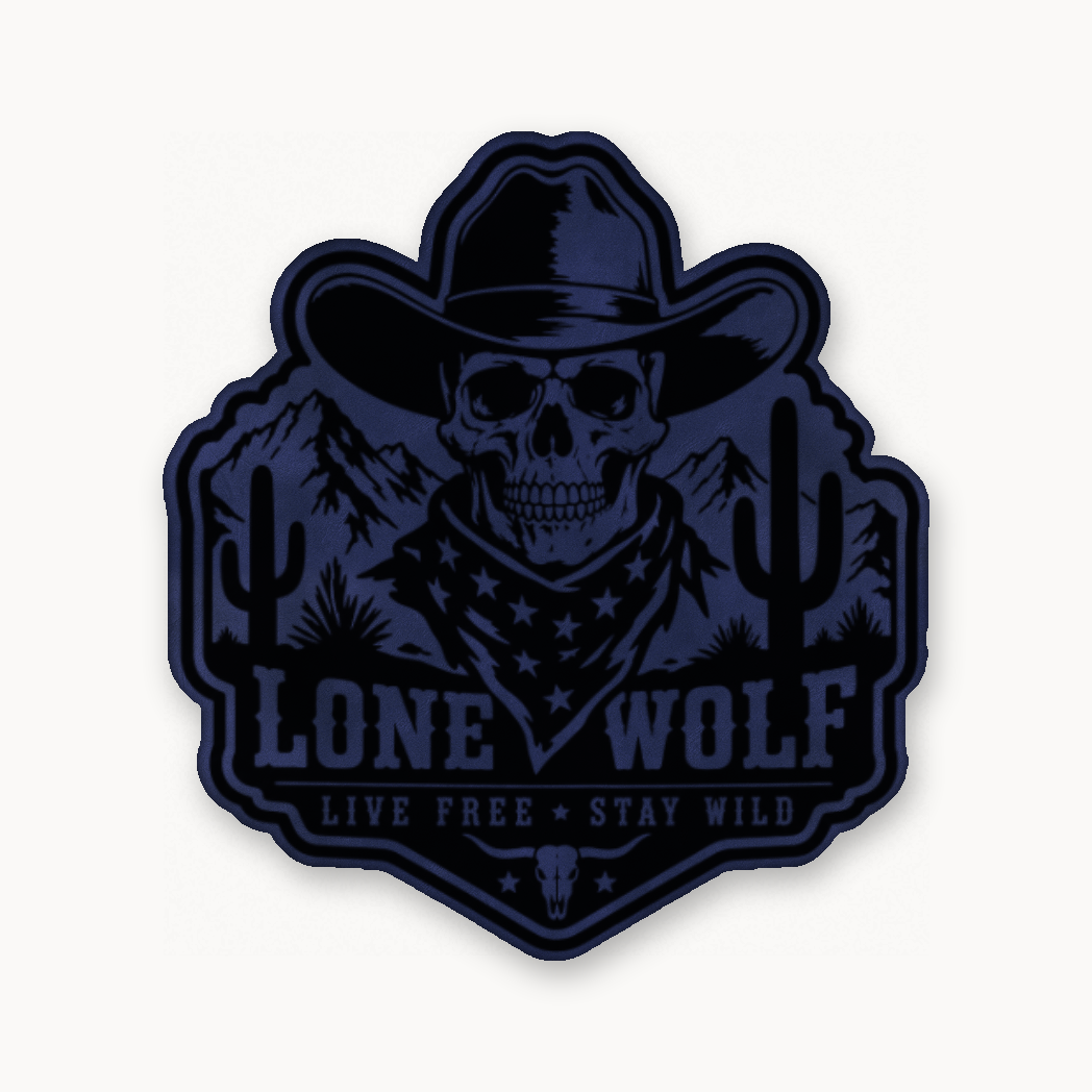 Lone Wolf Life Free Stay Wild – Leatherette Morale Patch — Dark Saddle Blue