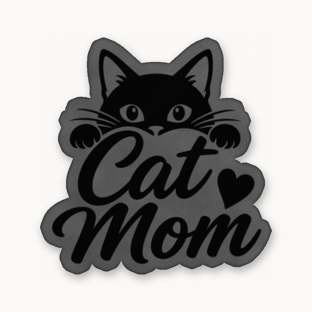Cat Mom – Leatherette Morale Patch — Classic Gray