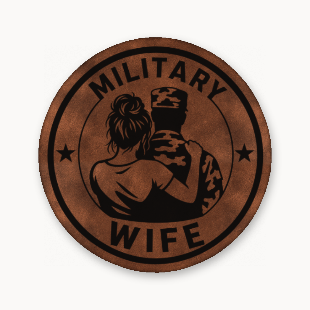 Military Wife – Soldier Emblem – Leatherette Morale Patch — Chestnut Saddle Brown