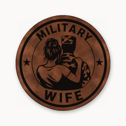 Military Wife – Soldier Emblem – Leatherette Morale Patch — Chestnut Saddle Brown