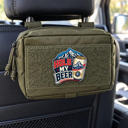 Hold My Beer – Leatherette Morale Patch — in use