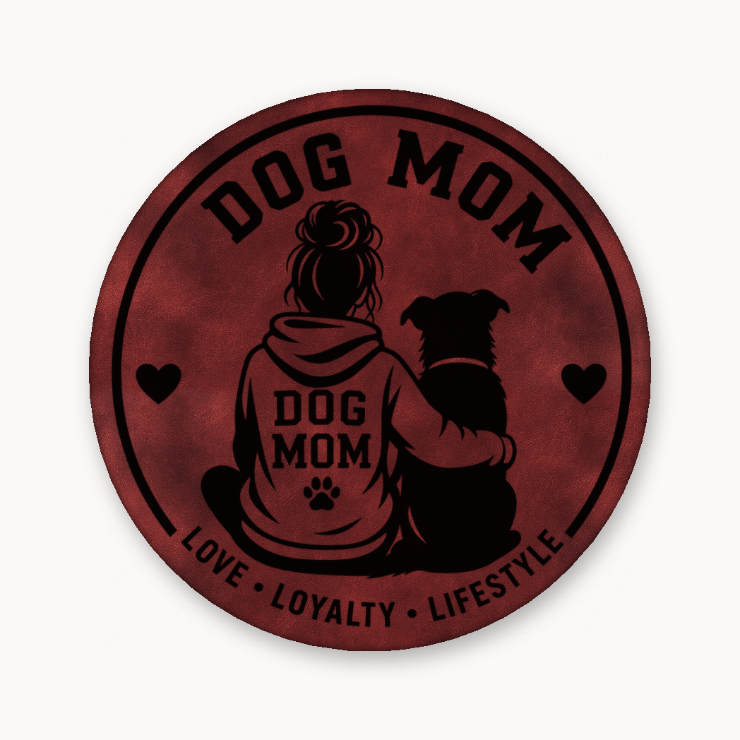 Dog Mom Style 1 – Leatherette Morale Patch — Dark Saddle Red