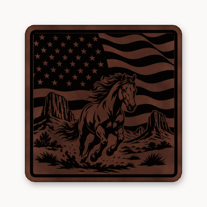 Western American Flag Horse – Leatherette Morale Patch — Dark Saddle Brown