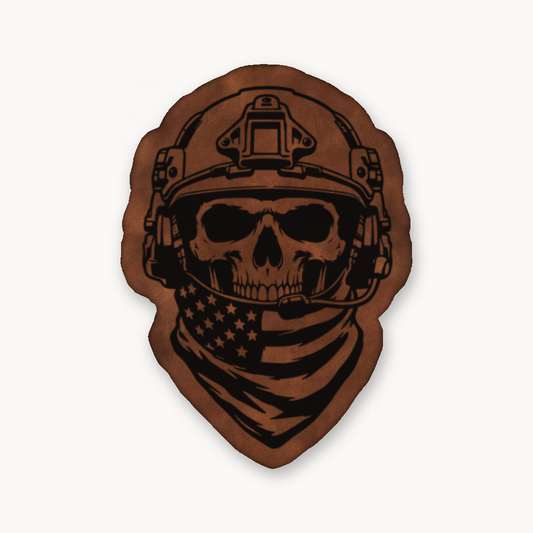 American Tactical Skull Operator – Leatherette Morale Patch — Chestnut Saddle Brown