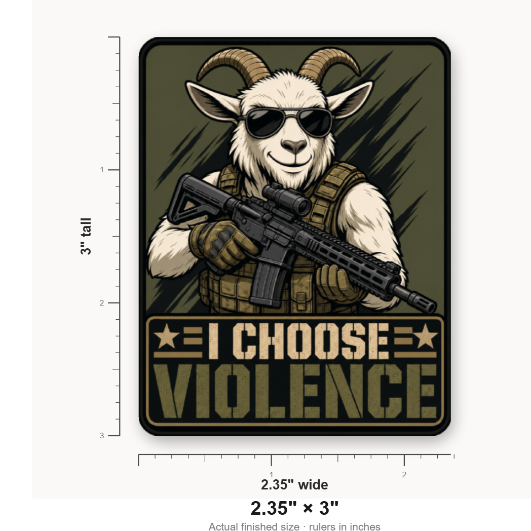 I Choose Violence Goat – Leatherette Morale Patch — size guide