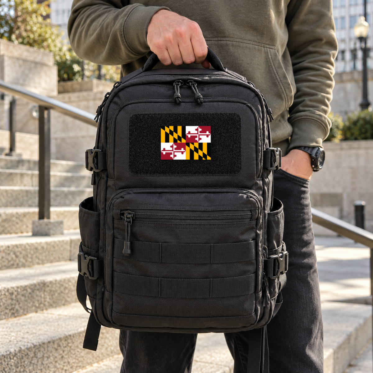 Maryland State Flag – Leatherette Morale Patch — in use