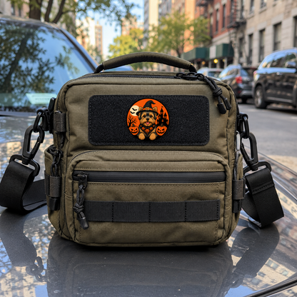 Halloween Yorkie – Leatherette Morale Patch — in use