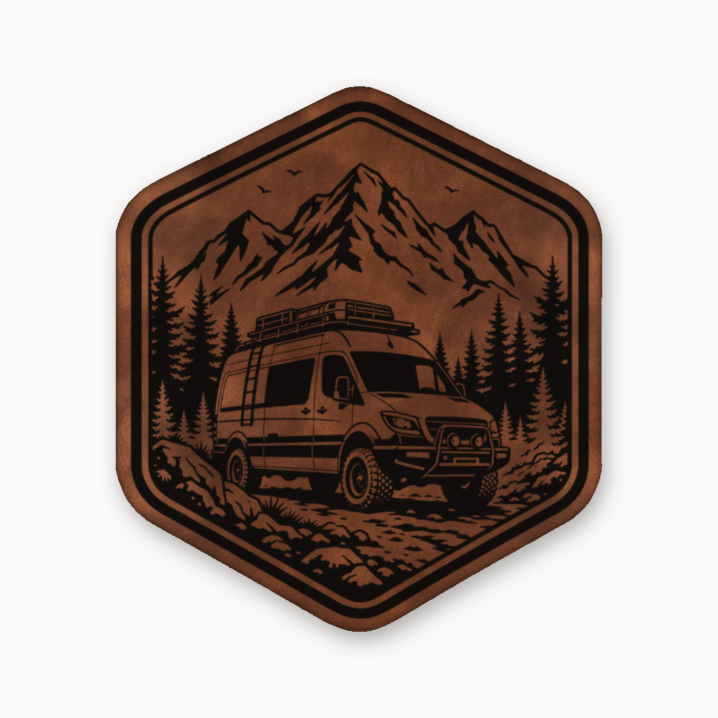 Overlanding Van Life – Leatherette Morale Patch — Chestnut Saddle Brown