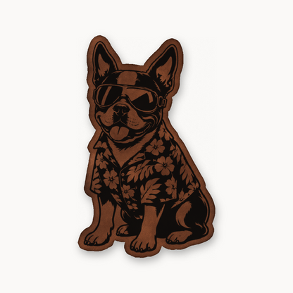 Beach Boston Terrier – Leatherette Morale Patch — Chestnut Saddle Brown