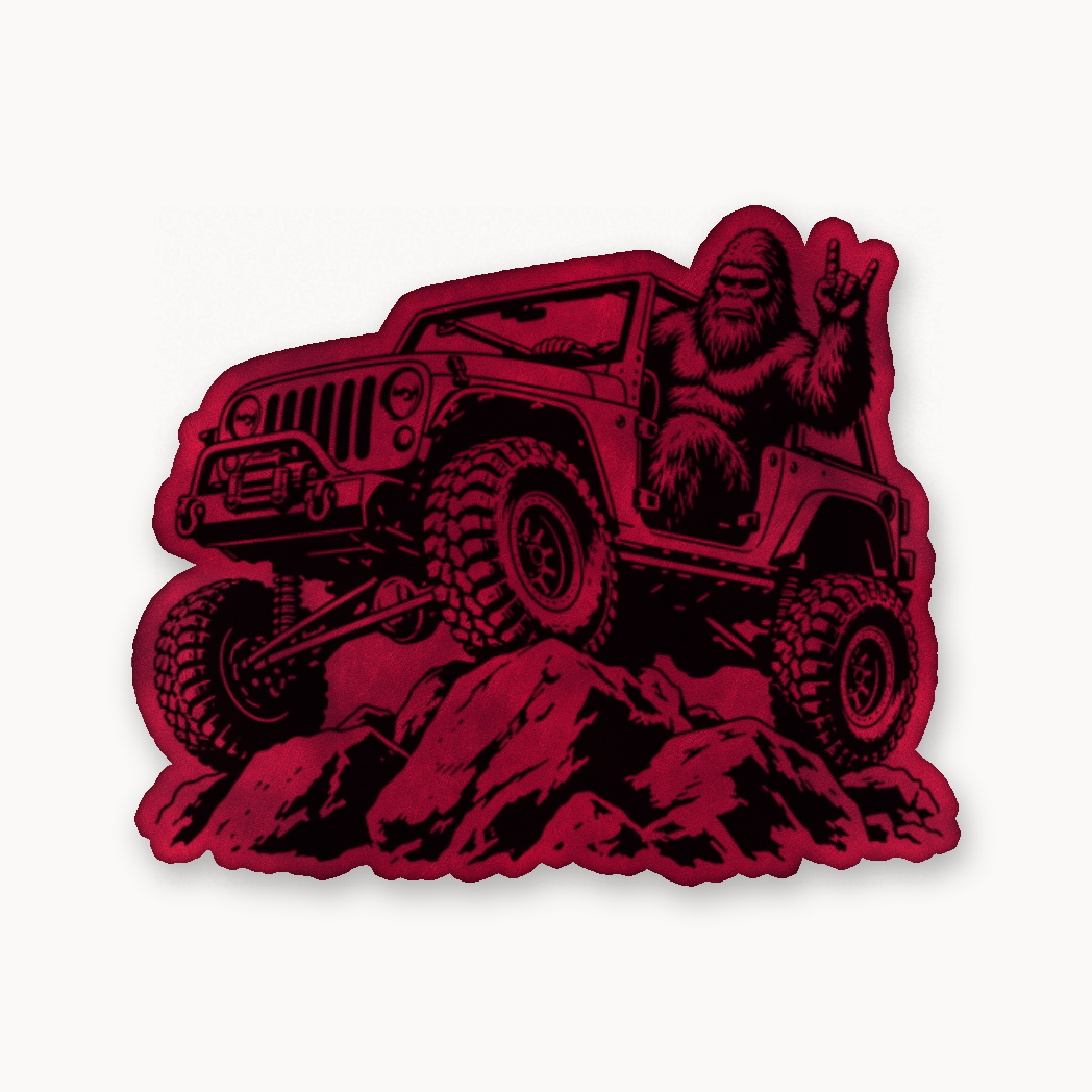 Sasquach Rocking Crawler – Leatherette Morale Patch — Dark Saddle Red