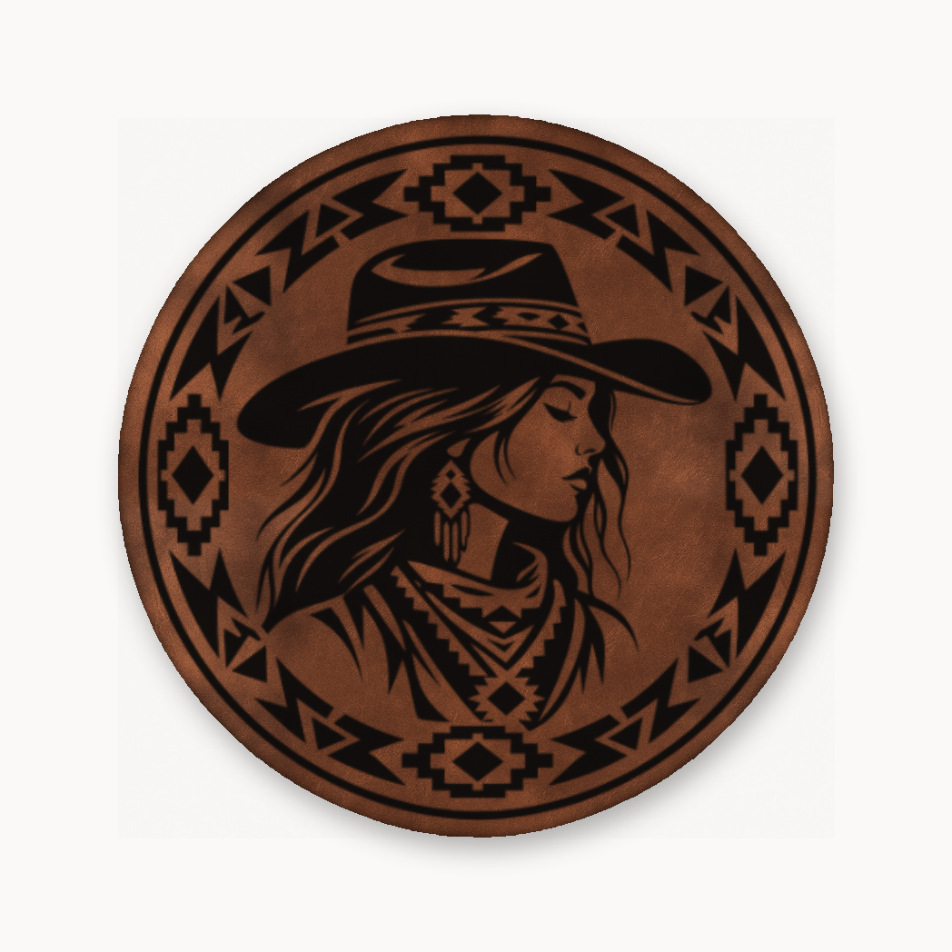 Western Tribal Cowgirl – Leatherette Morale Patch — Chestnut Saddle Brown