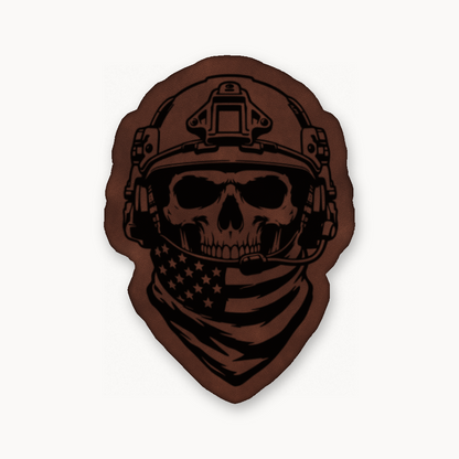 American Tactical Skull Operator – Leatherette Morale Patch — Dark Saddle Brown
