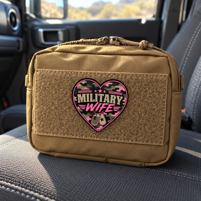 Military Wife Camo Heart – Leatherette Morale Patch — in use