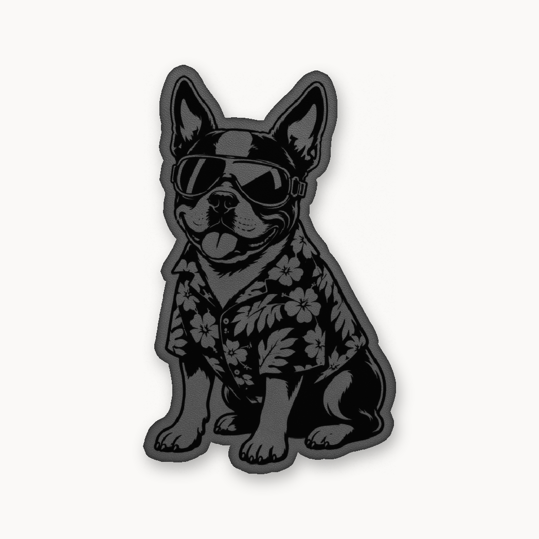 Beach Boston Terrier – Leatherette Morale Patch — Classic Gray
