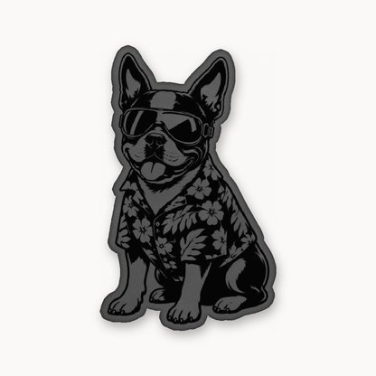 Beach Boston Terrier – Leatherette Morale Patch — Classic Gray