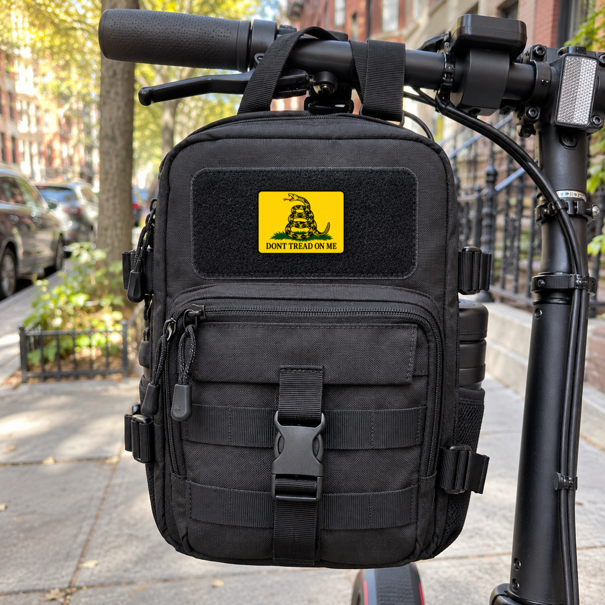 Don't Tread On Me Color – Leatherette Morale Patch — in use