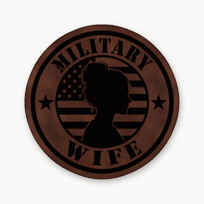 Military Wife Patch – Leatherette Morale Patch — Dark Saddle Brown
