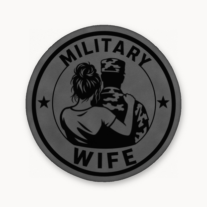 Military Wife – Soldier Emblem – Leatherette Morale Patch — Classic Gray