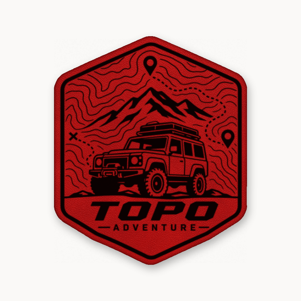 Topo Adventure Badge – Leatherette Morale Patch — Classic Red