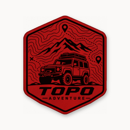 Topo Adventure Badge – Leatherette Morale Patch — Classic Red