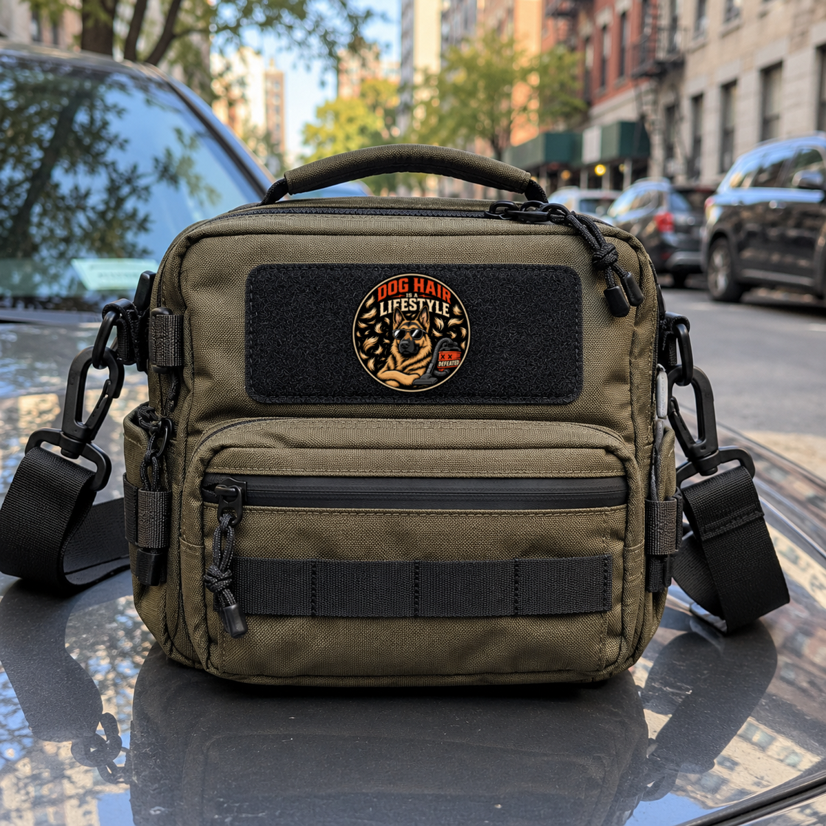 Dog Hair Is A Lifestyle – Leatherette Morale Patch — in use