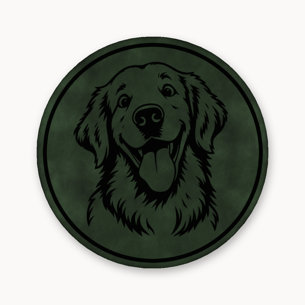 Goofy Golden Retriever – Leatherette Morale Patch — Dark Saddle Green