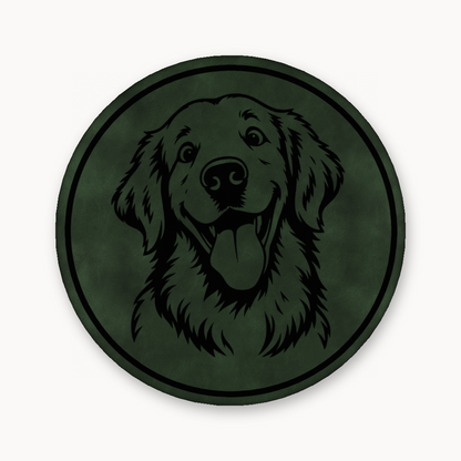 Goofy Golden Retriever – Leatherette Morale Patch — Dark Saddle Green