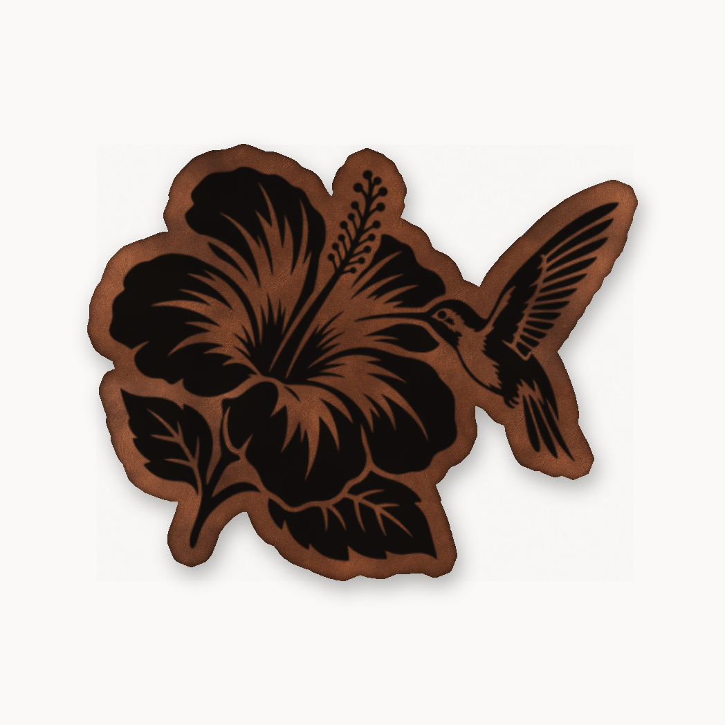 Humming Bird Flower – Leatherette Morale Patch — Chestnut Saddle Brown