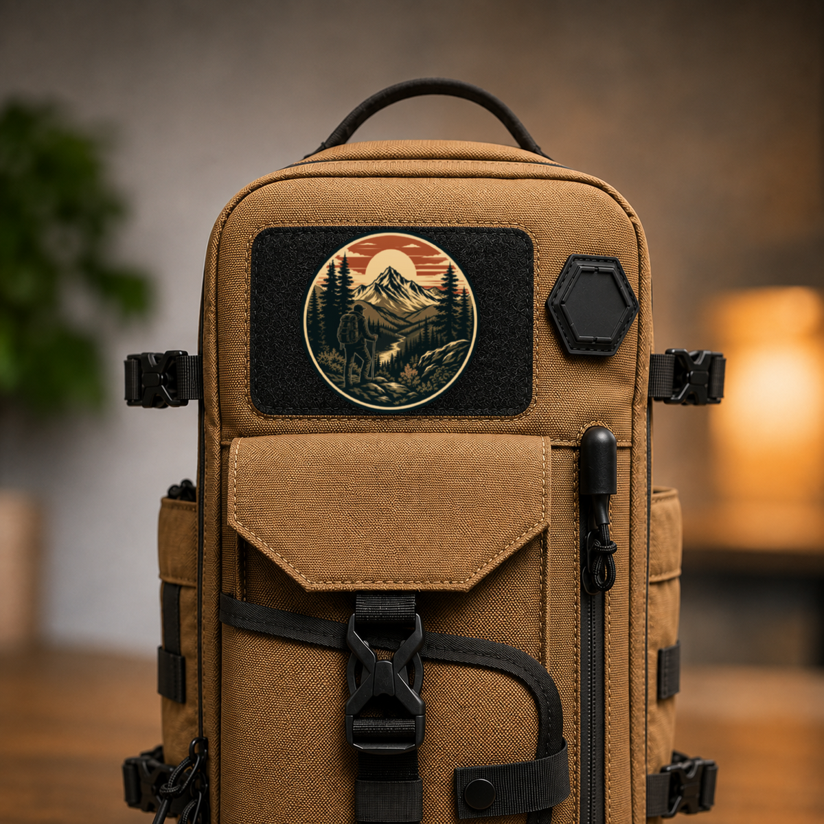 Vintage Mountain Hiker – Leatherette Morale Patch — in use