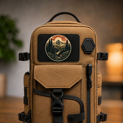 Vintage Mountain Hiker – Leatherette Morale Patch — in use