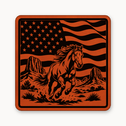 Western American Flag Horse – Leatherette Morale Patch — Classic Orange