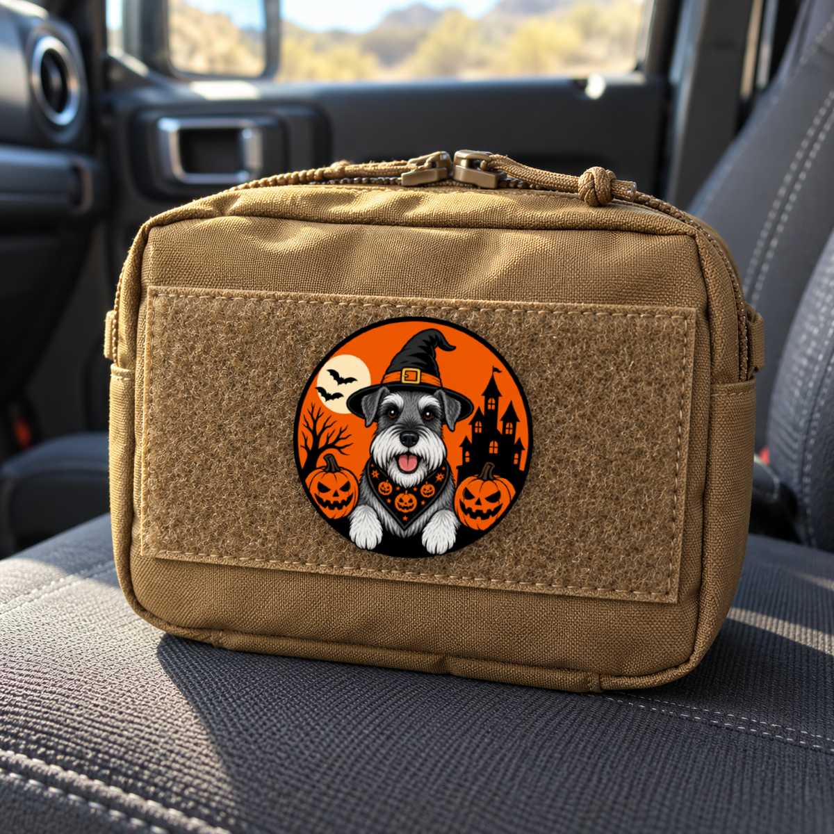 Halloween Schauzer – Leatherette Morale Patch — in use