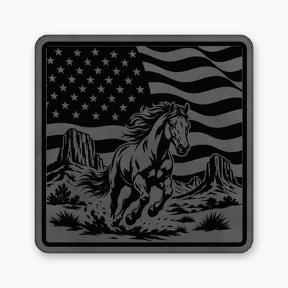 Western American Flag Horse – Leatherette Morale Patch — Classic Gray